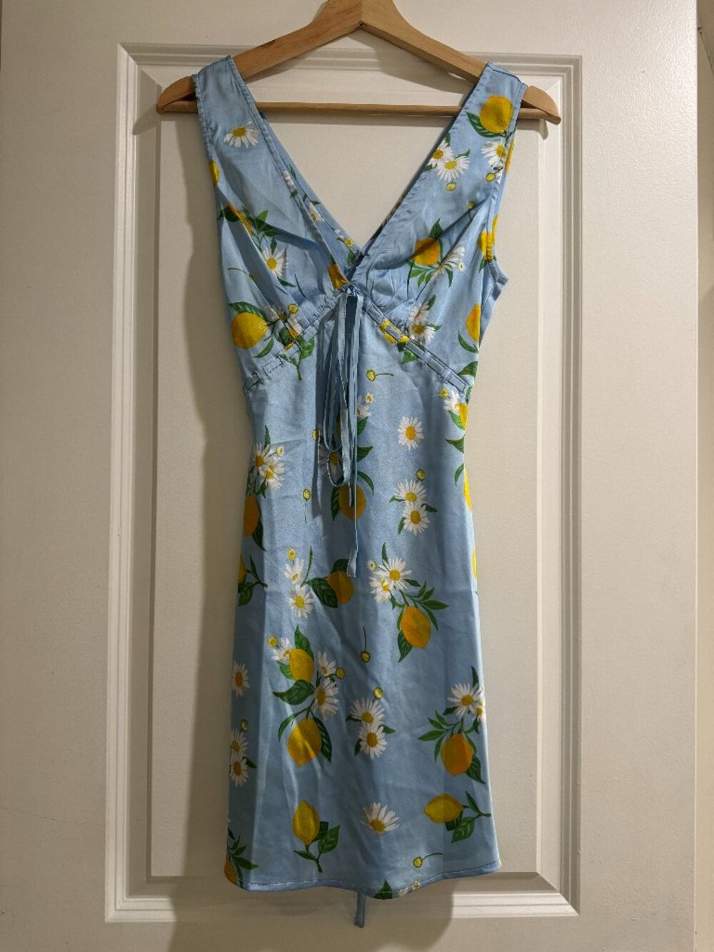 Asos Satin Mini Dress Light Blue and Lemons